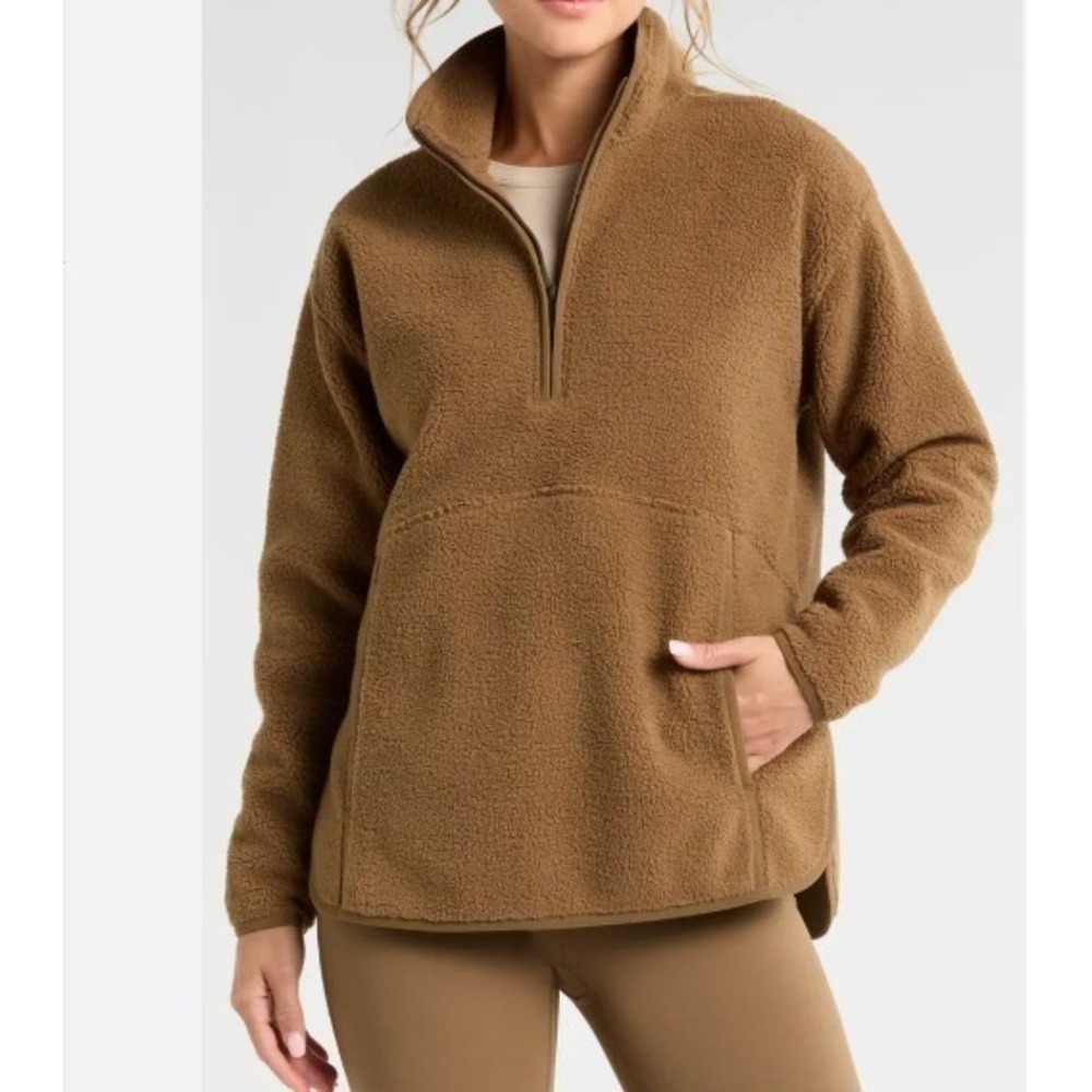 Zella Fleece Half Zip Pullover Jacket Womens S Tan